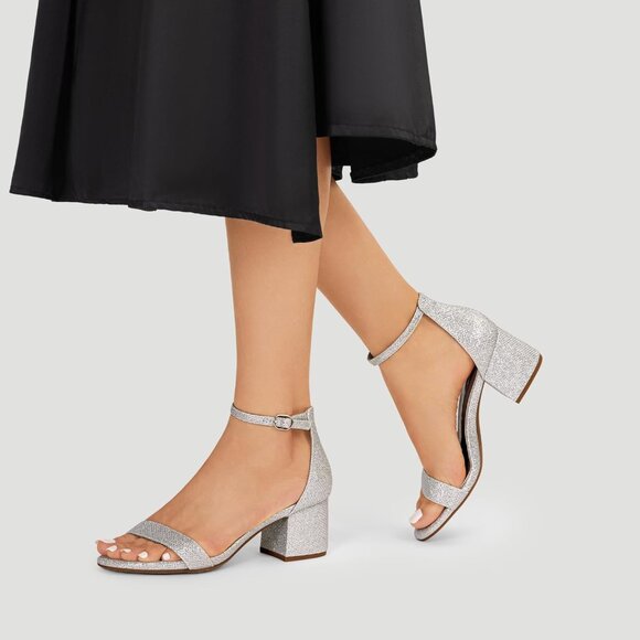 Dream Pairs Women's Silver/Glitter Chunky Block Heel Ankle Strap Sandals - Picture 6 of 8